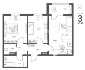 2-к квартира, вторичка, 61м2, 16/17 этаж