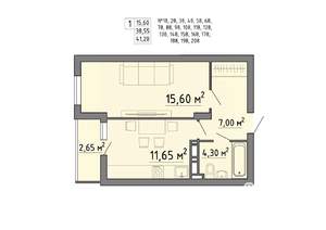 1-к квартира, строящийся дом, 41м2, 17/21 этаж