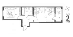 2-к квартира, вторичка, 38м2, 13/17 этаж