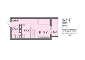 1-к квартира, строящийся дом, 31м2, 12/21 этаж