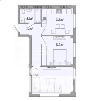 2-к квартира, сданный дом, 54м2, 5/5 этаж