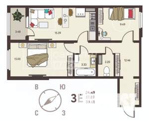 2-к квартира, вторичка, 60м2, 13/18 этаж