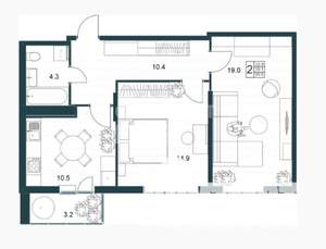 2-к квартира, вторичка, 61м2, 19/19 этаж