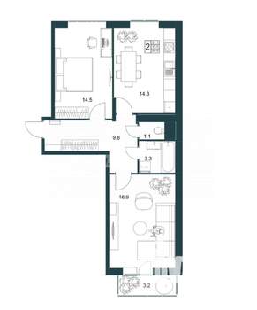 2-к квартира, вторичка, 61м2, 18/19 этаж