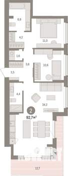 2-к квартира, строящийся дом, 93м2, 7/25 этаж