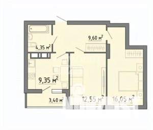 2-к квартира, вторичка, 55м2, 7/21 этаж
