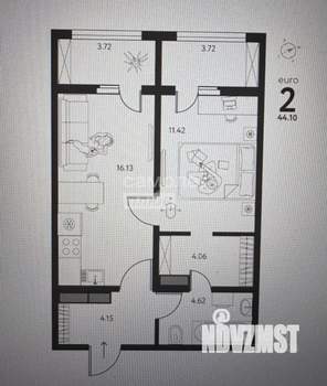 2-к квартира, вторичка, 44м2, 11/17 этаж