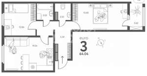2-к квартира, вторичка, 64м2, 4/17 этаж
