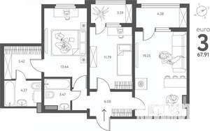 2-к квартира, вторичка, 68м2, 5/17 этаж