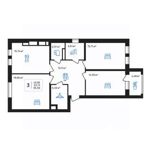 3-к квартира, строящийся дом, 96м2, 7/8 этаж