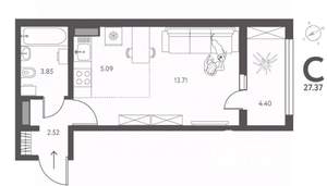 Студия квартира, вторичка, 27м2, 4/17 этаж