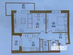 2-к квартира, вторичка, 72м2, 6/25 этаж