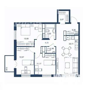 3-к квартира, вторичка, 79м2, 22/25 этаж