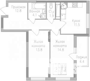 2-к квартира, вторичка, 61м2, 4/19 этаж