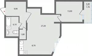 2-к квартира, строящийся дом, 69м2, 13/25 этаж