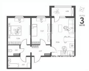 3-к квартира, вторичка, 61м2, 12/17 этаж