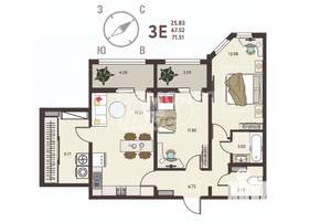 2-к квартира, вторичка, 72м2, 3/17 этаж