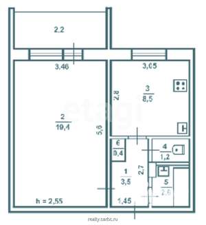 1-к квартира, вторичка, 30м2, 2/5 этаж
