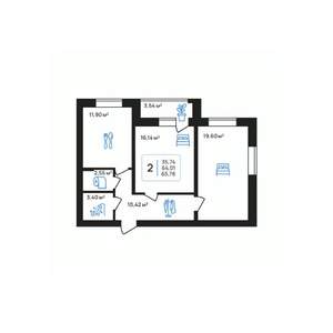 2-к квартира, строящийся дом, 66м2, 8/8 этаж