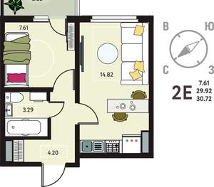 1-к квартира, вторичка, 31м2, 1/18 этаж