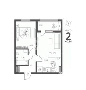 1-к квартира, вторичка, 41м2, 14/17 этаж