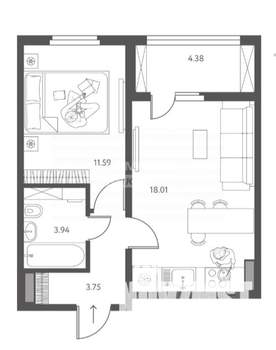 1-к квартира, вторичка, 39м2, 9/17 этаж