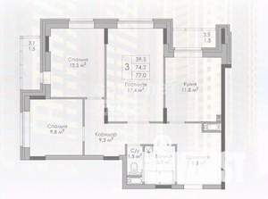 3-к квартира, вторичка, 77м2, 12/19 этаж