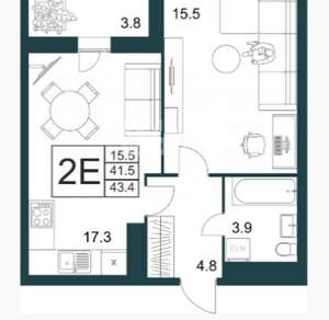2-к квартира, вторичка, 43м2, 16/21 этаж