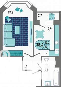 1-к квартира, строящийся дом, 38м2, 17/18 этаж