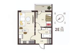 1-к квартира, строящийся дом, 32м2, 6/17 этаж