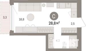 Студия квартира, строящийся дом, 29м2, 10/25 этаж