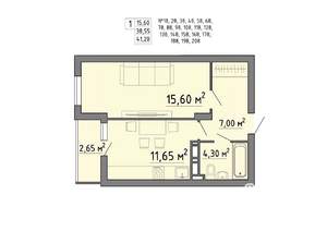 1-к квартира, строящийся дом, 41м2, 16/21 этаж