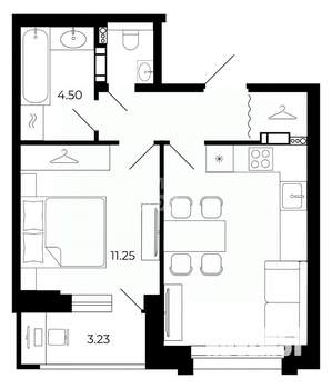 1-к квартира, вторичка, 41м2, 6/12 этаж