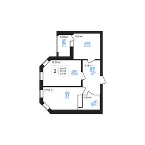 2-к квартира, строящийся дом, 55м2, 5/8 этаж