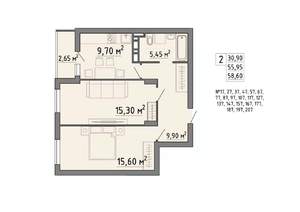 2-к квартира, строящийся дом, 59м2, 11/21 этаж