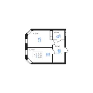 1-к квартира, строящийся дом, 42м2, 3/8 этаж