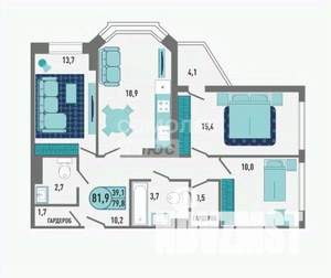 3-к квартира, вторичка, 82м2, 13/18 этаж