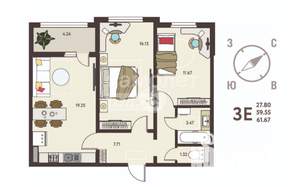 2-к квартира, вторичка, 62м2, 11/17 этаж