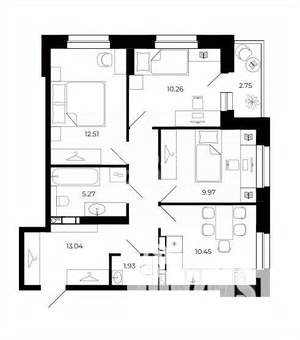3-к квартира, строящийся дом, 64м2, 3/24 этаж