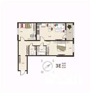 3-к квартира, строящийся дом, 67м2, 13/17 этаж