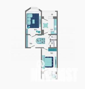 2-к квартира, вторичка, 72м2, 4/18 этаж