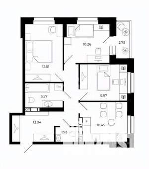 3-к квартира, строящийся дом, 64м2, 3/24 этаж
