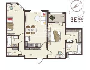 2-к квартира, вторичка, 74м2, 11/18 этаж
