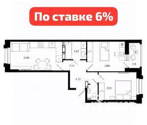 2-к квартира, вторичка, 53м2, 5/12 этаж