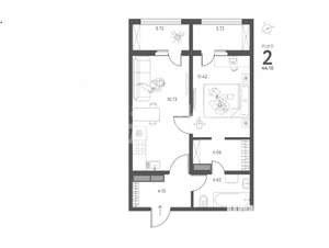 2-к квартира, вторичка, 44м2, 1/17 этаж