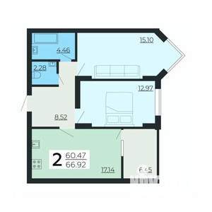 2-к квартира, вторичка, 67м2, 2/24 этаж