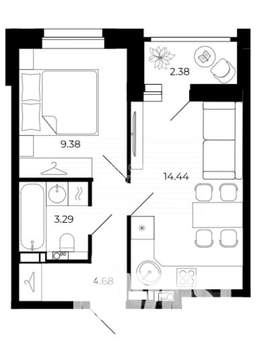 Студия квартира, вторичка, 26м2, 7/24 этаж