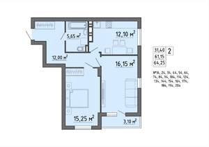 2-к квартира, строящийся дом, 64м2, 3/21 этаж