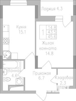 1-к квартира, строящийся дом, 46м2, 5/19 этаж