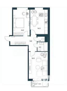 2-к квартира, вторичка, 61м2, 18/19 этаж